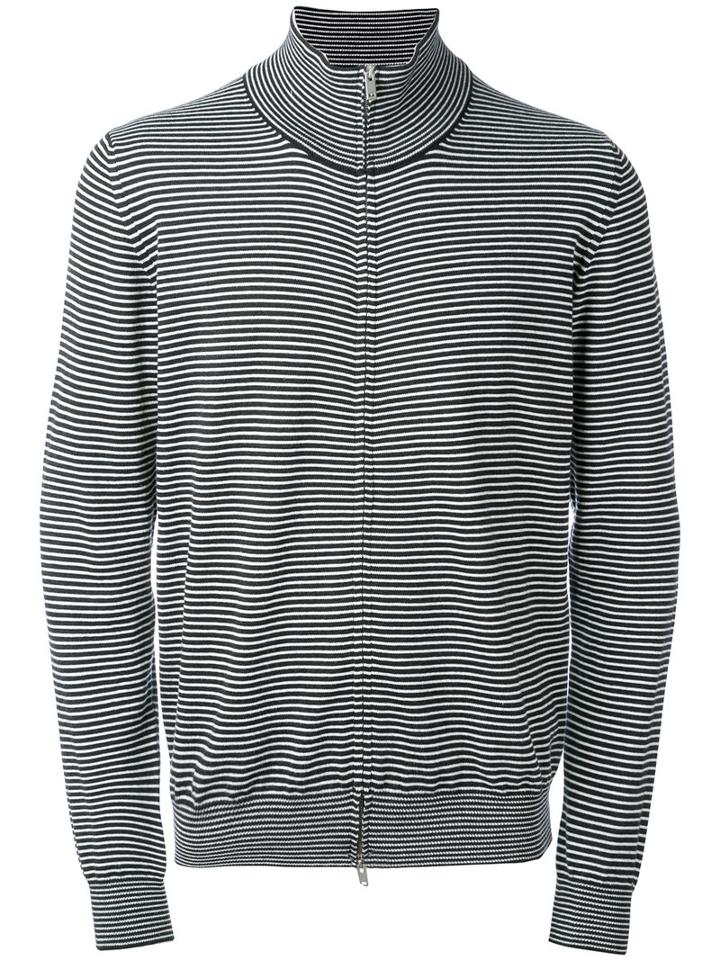 Maison Margiela - Striped Zip-up Cardigan - Men - Cotton/calf Leather/wool - Xl, Black, Cotton/calf Leather/wool