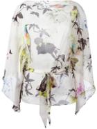 Roberto Cavalli Draped Sleeve Printed Blouse, Women's, Size: 48, White, Silk