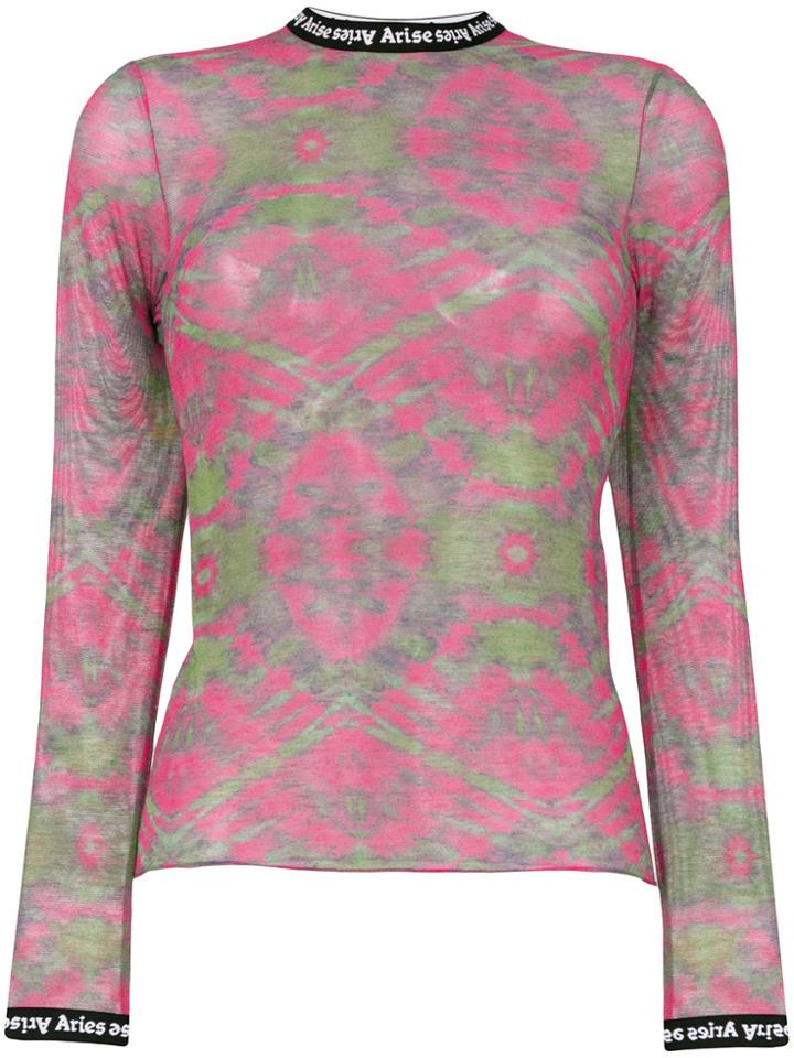 Aries Sheer Patterned Top - Pink & Purple