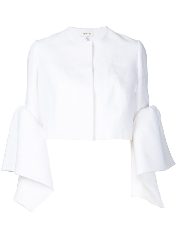 Delpozo - Frilled Cuffs Cropped Jacket - Women - Linen/flax - 44, White, Linen/flax