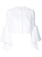 Delpozo - Frilled Cuffs Cropped Jacket - Women - Linen/flax - 44, White, Linen/flax
