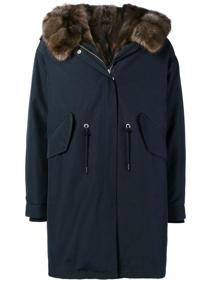 Liska Lined Hooded Midi Coat - Blue