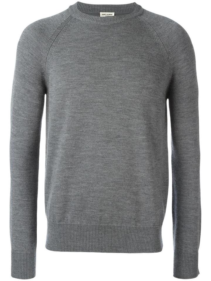 Saint Laurent Classic Crew Neck Jumper, Men's, Size: Large, Grey, Virgin Wool