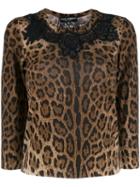 Dolce & Gabbana Leopard Print Lace Detailed Top - Brown