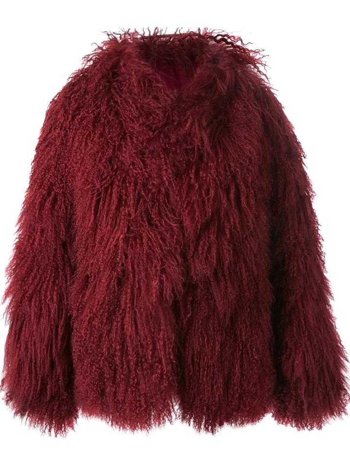 Dion Lee Shearling Coat, Women's, Size: Small, Red, Lamb Fur