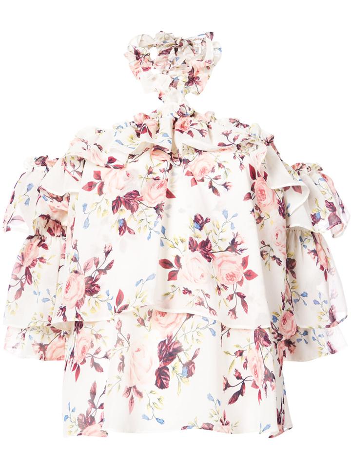 Misa Los Angeles Floral Cold Shoulder Blouse - Black