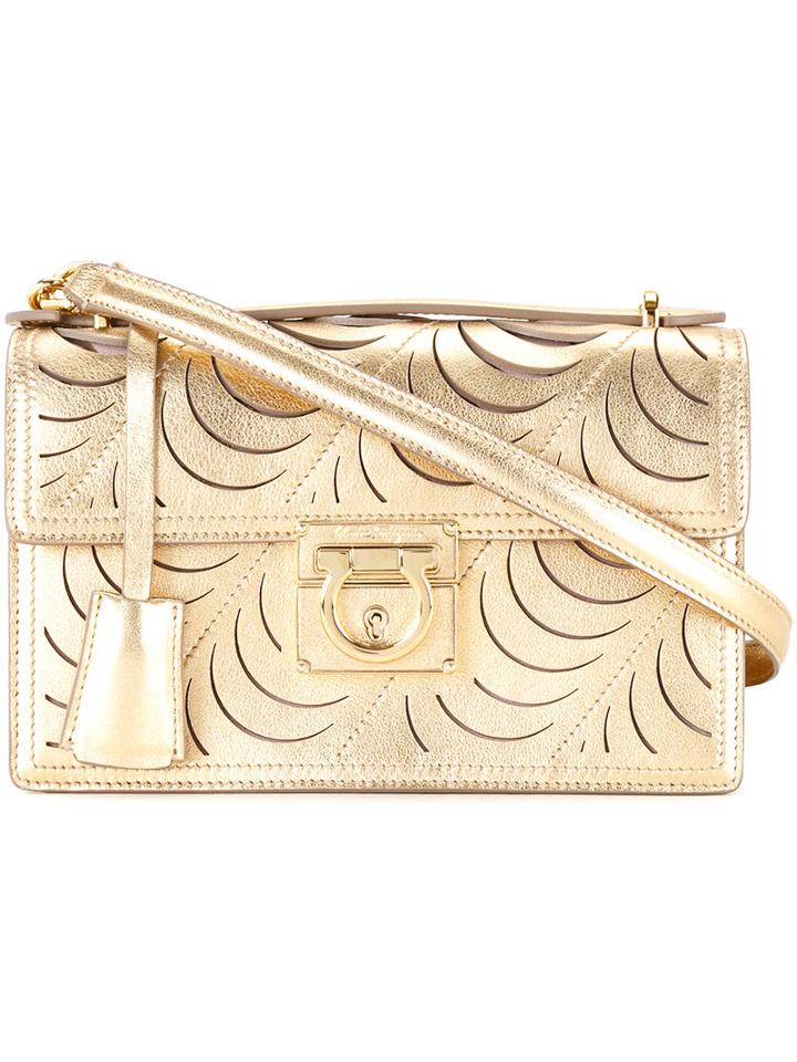 Salvatore Ferragamo Metallic (grey) Shoulder Bag, Women's, Calf Leather