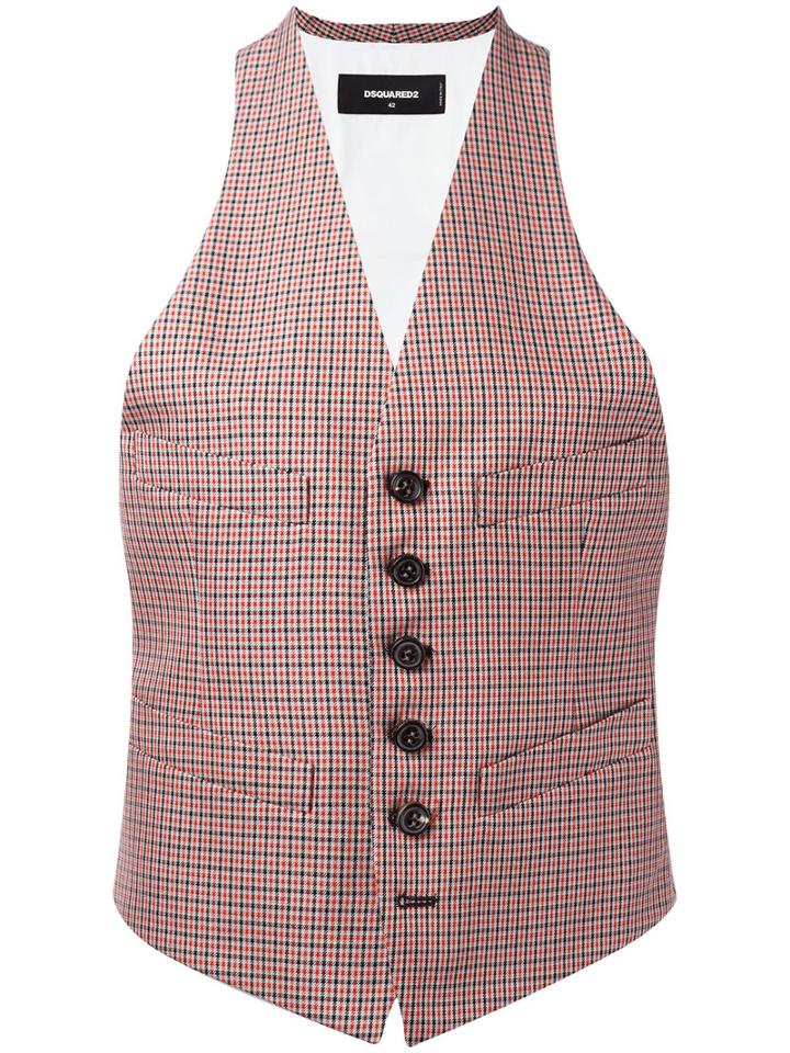 Dsquared2 Checked Waistcoat, Women's, Size: 40, Red, Cotton/virgin Wool
