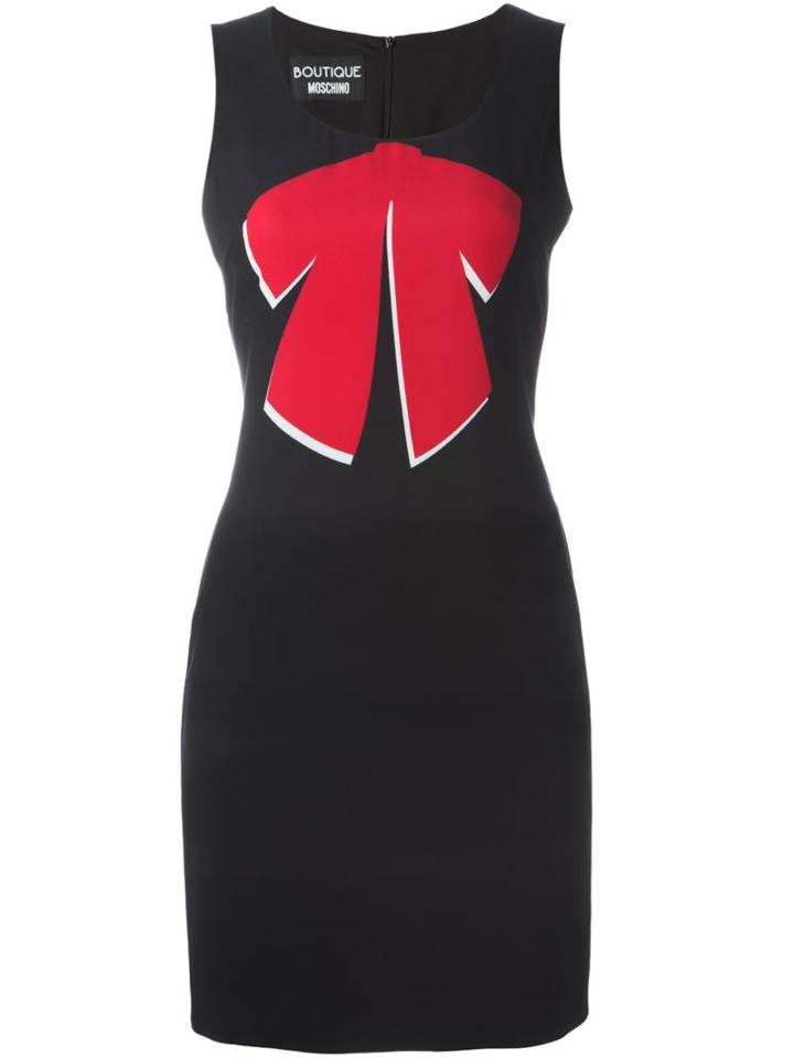 Boutique Moschino Bow Print Dress, Women's, Size: 42, Black, Polyester/other Fibers