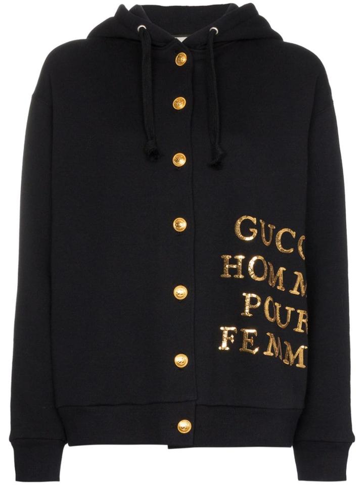 Gucci Sequin Embroidered Button-down Hooded Jumper - Black