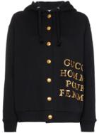 Gucci Sequin Embroidered Button-down Hooded Jumper - Black