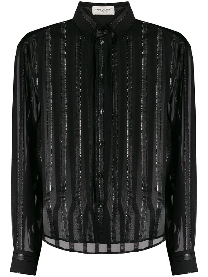 Saint Laurent Pinstriped Sheer Shirt - Black