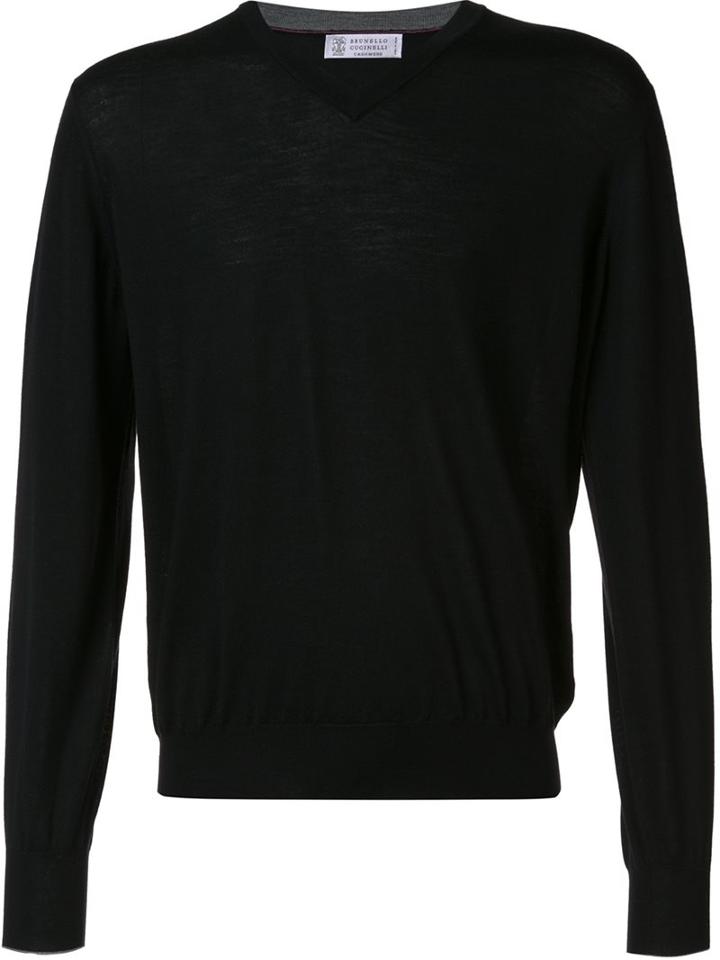 Brunello Cucinelli V-neck Sweater, Men's, Size: 52, Black, Cashmere/wool