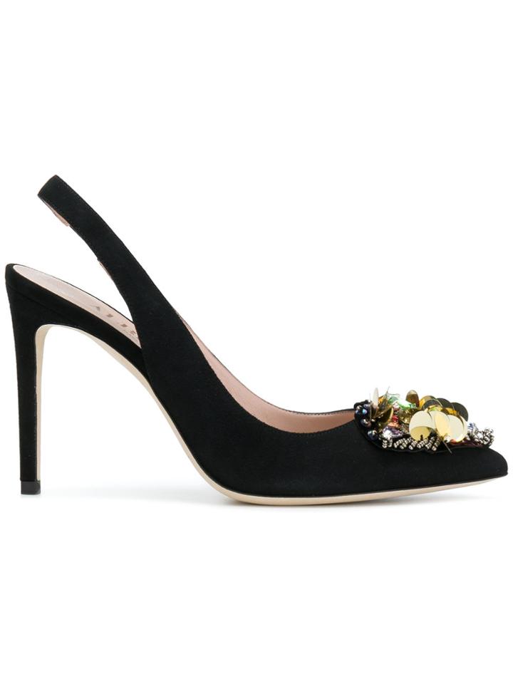 Alberto Gozzi Embellished Slingback Pumps - Black