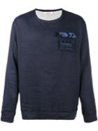 Valentino Embellished Military Patch Sweatshirt, Men's, Size: Small, Blue, Cotton/linen/flax/spandex/elastane