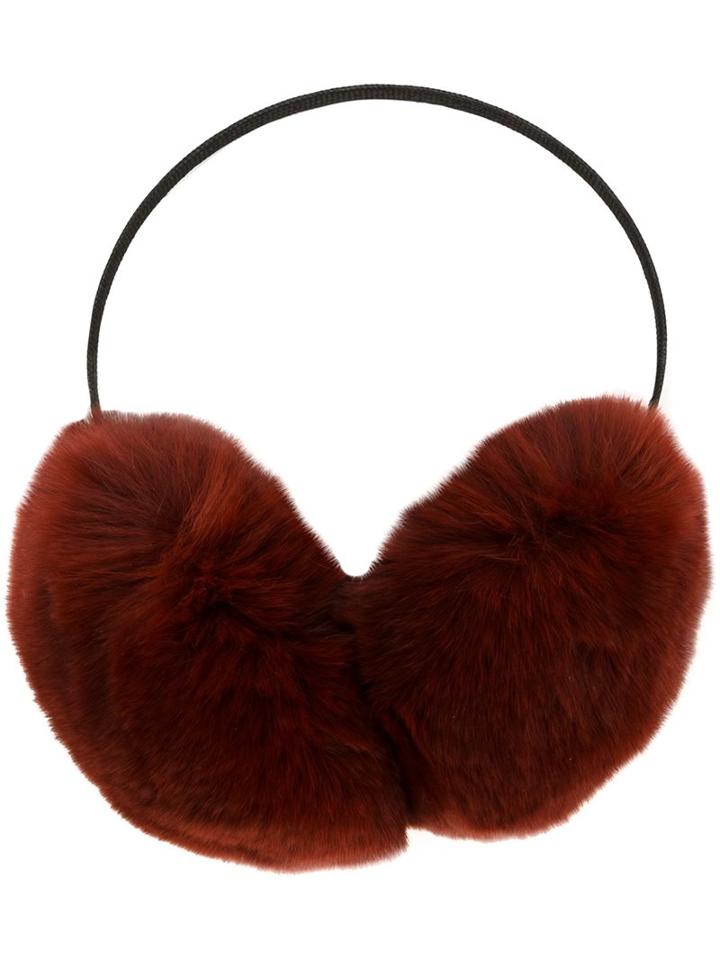 Yves Salomon Fur Earmuffs, Women's, Red, Rabbit Fur/silk/polyester