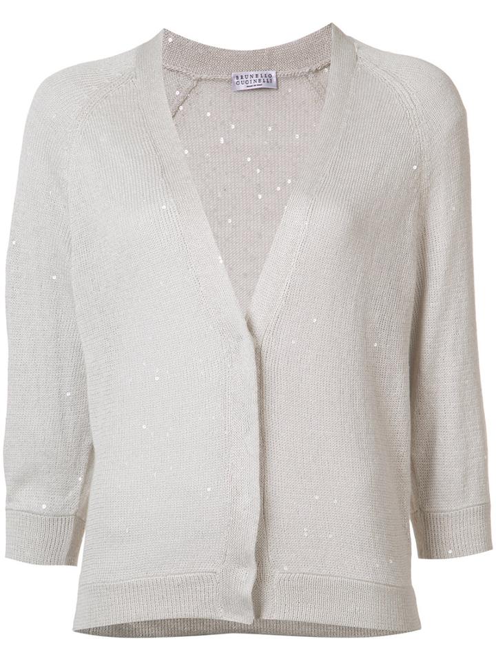Brunello Cucinelli Sequin Embellished Cardigan, Women's, Size: Xs, Nude/neutrals, Linen/flax/silk