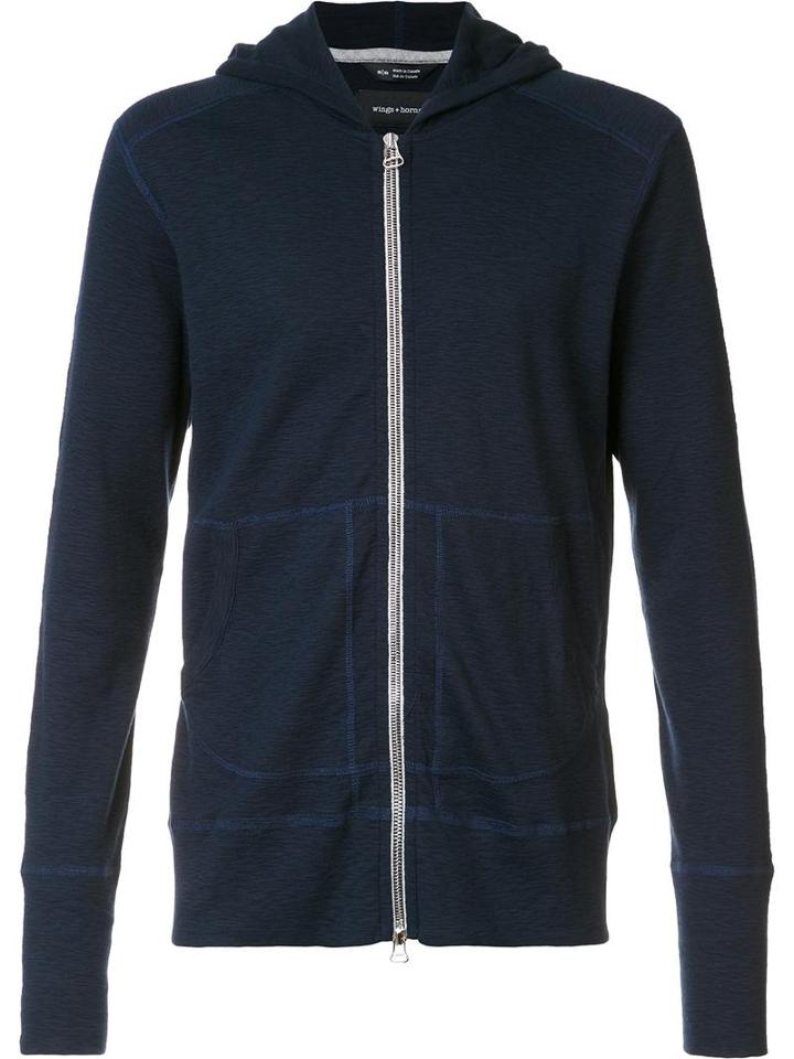 Wings+horns Zipped Hoodie, Men's, Size: Small, Blue, Cotton