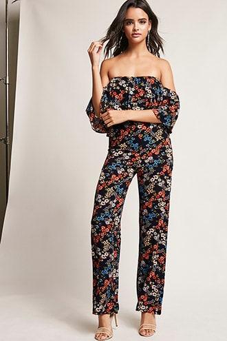 Forever21 Floral Off-the-shoulder Jumpsuit