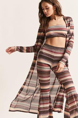 Forever21 Multicolor Stripe Open-front Longline Cardigan