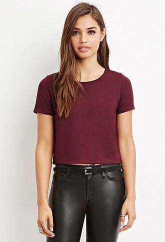 Forever21 Women's  Ladder-back Boxy Tee (burgundy)