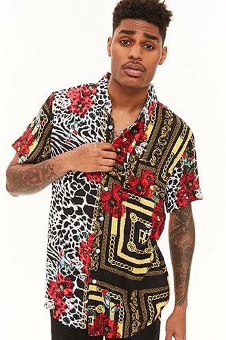 Forever21 Reason Mixed Print Button Shirt