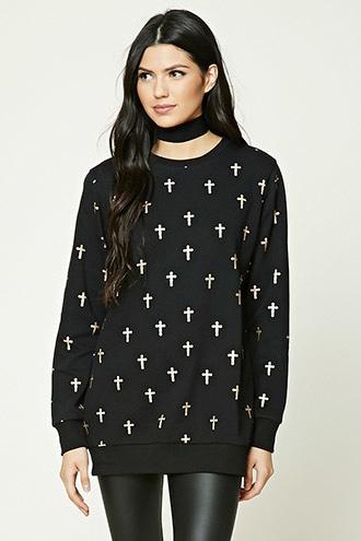 Forever21 Women's  Cross Print Longline Sweatshirt