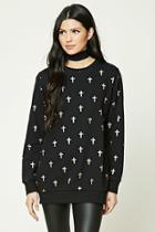 Forever21 Women's  Cross Print Longline Sweatshirt