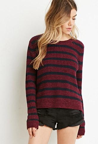 Forever21 Women's Textured Stripe Sweater (burgundy/navy)
