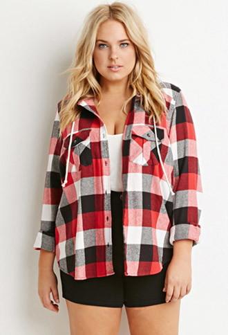 Forever21 Plus Hooded Plaid Flannel Shirt
