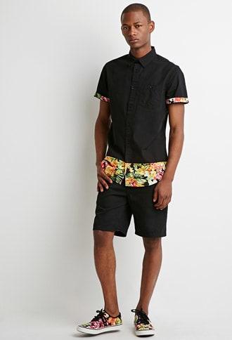 Forever21 Tropical Print-paneled Shirt