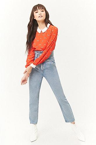 Forever21 Bee Print Peter Pan Collar Top