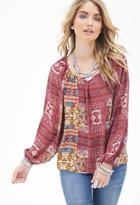 Forever21 Contemporary Southwestern Print Peasant Top