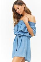 Forever21 Chambray Smocked Off-the-shoulder Mini Dress