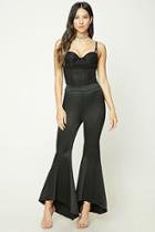 Forever21 Women's  Black High-low Flared Satin Pants