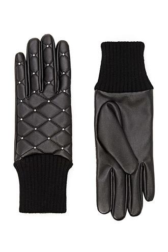 Forever21 Women's  Black Quilted Faux Leather Gloves