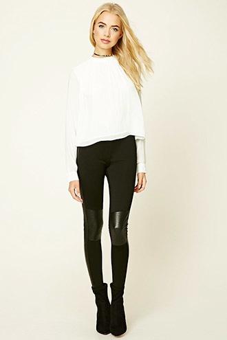 Love21 Women's  Black Contemporary Paneled Leggings