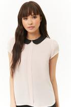 Forever21 Chiffon Pleat-front Collar Top