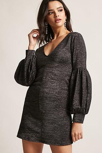 Forever21 Lantern-sleeve Metallic Dress
