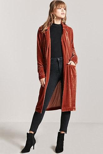 Forever21 Velvet Open-front Coat