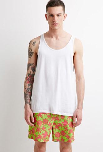 21 Men Men's  Palm Tree Print Swim Trunks
