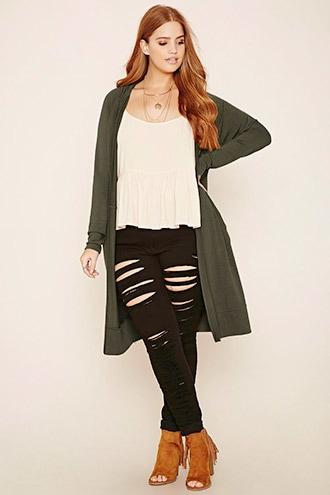 Forever21 Plus Women's  Olive Plus Size Hooded Cardigan