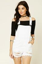 Forever21 Women's  White Distressed Overall Shorts