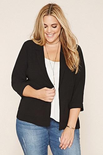 Forever21 Plus Women's  Black Plus Size Collared Blazer