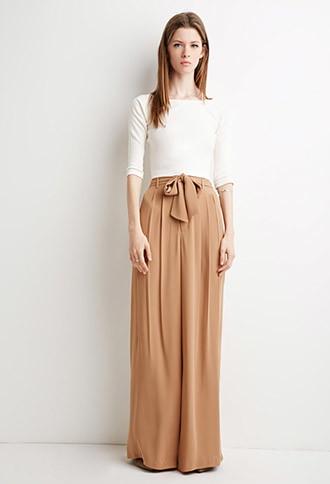Forever21 Women's  Belted Wide-leg Pants (camel)
