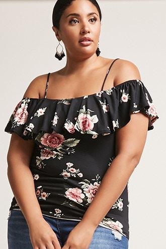 Forever21 Plus Size Open-shoulder Floral Top
