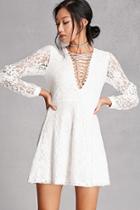 Forever21 Women's  Ivory Twelve Lace V-neck Mini Dress