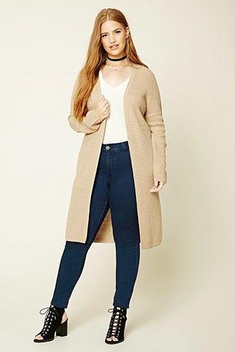 Forever21 Plus Women's  Ivory Plus Size Longline Cardigan
