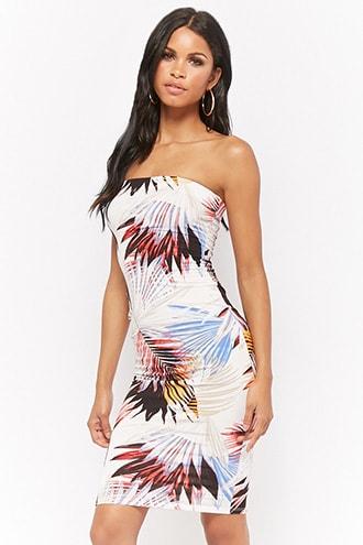 Forever21 Palm Print Bodycon Tube Dress