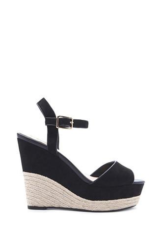 Forever21 Women's  Black Faux Suede Espadrille Wedges
